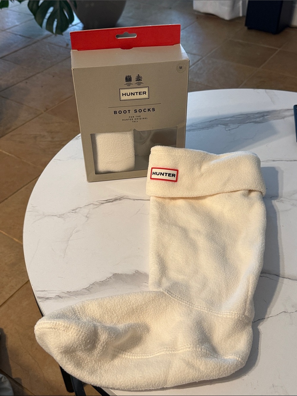 Hunter Cream Fold-Over Boot Socks with Logo